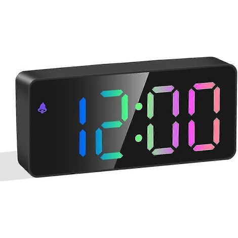 Réveil numérique LED arc-en-ciel avec fonction snooze, volume réglable, utilisation facile et alimentation murale. (1/5)