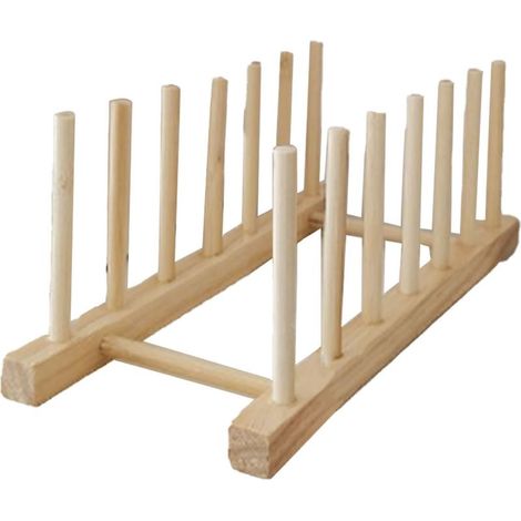 Étagère de Séchage à Bois Verticale 6 Cases, Support Vaisselle en Pin avec Base Stable pour Tasses et Planches à Découper (1/5)