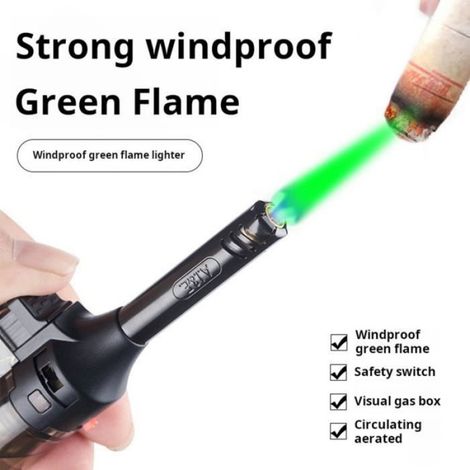 Briquet torche à flamme verte, jais rechargeable au butane coupe-vent, pour bougie, cuisine, extérieur, orange(sans gaz butane) (1/4)