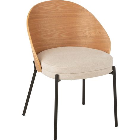 Chaise design bois naturel et métal assise beige élégante - Bois naturel clair et beige (1/5)
