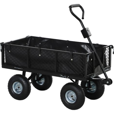 114L Heavy-Duty Steel Garden Cart - Durable Black Garden Trolley for Efficient Outdoor Transport