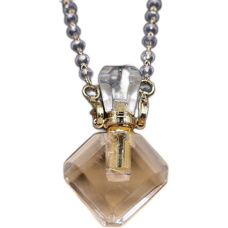 1PC naturel clair Quartz pierre huile essentielle diffuseur pendentif pierre perle chaîne parfum bouteille pendentif collier femmes bijoux fête Collections de la maison (Color : 23x35x15mm) (1/5)