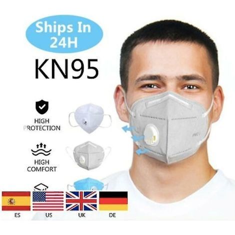 Lot de 10 masques N95 à valve, 5 couches, contre la grippe, protection respiratoire FFP2 et PM2.5, équivalent aux masques KF94 et FFP3.