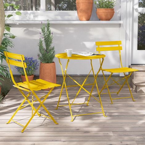 Ensemble Bistrot, 2 Chaises Pliables et 1 Table Ronde, Diverses Couleurs, Salon de Jardin, Acier thermolaqué, Set de Bistro pour Balcon, Jardin, Intérieur, Extérieur (Jaune) (1/5)