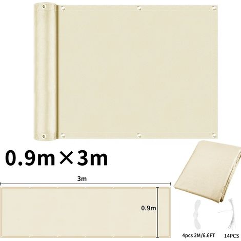 (Beige 90x300CM) Tissu pare-soleil imperméable avec perforations, pour balcon extérieur, terrasse, écran d'intimité de jardin. (1/5)