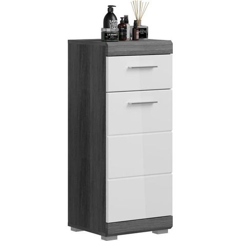 Scout Badschrank 1 Tür, 1 Schublade Hochglanz weiß,rauchfarbenen.