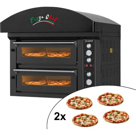 Four à pizza électrique 4+4 x Ø34 cm (12kW - 380V) avec hotte d'extraction Série "PIZZA CHEF" PREMIUM - GOLDINOX