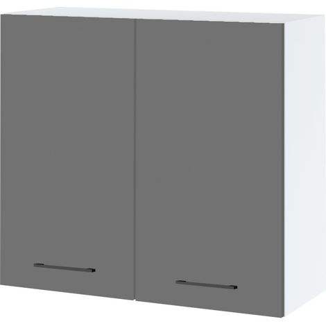 Meuble haut de cuisine Lovia Gris Mat 2 portes L 80 cm - Porte avec poignée apparente Grey