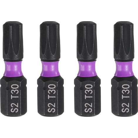 4pcs T30 Embout de Tournevis Torx 1/4" Tige Hexagonale 25mm/1" Longueur Magnétique Étoile 6 Pans Acier S2 Forets de Tournevis et de Perceuse Électrique (1/5)