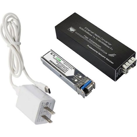 Convertisseur de média fibre optique mini Gigabit 1000 Mbps Ethernet avec module SFP monomode 1310 nm 20 km et entrée USB-C (prise américaine) (1/5)