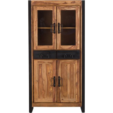 Made In Meubles – Vaisselier en bois d'acacia 180x90.5x40 cm – 2 tiroirs et 2 portes vitrées – Collection Havana – Meuble de rangement esthétique (1/5)