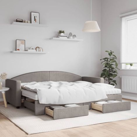 Lit gigogne,Lit Adulte,Lit de jour avec gigogne et tiroirs taupe 80x200 cm tissu CIV881283 (1/5)