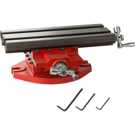Dema – Table croisée métrique de précision 310 x 140 mm – Réglage précis du guide de prisme – Course longitudinale 200 mm – Molette de commande Ø 100 mm