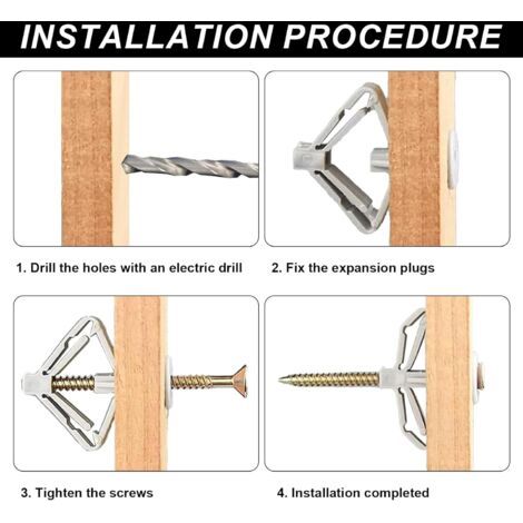 Lot de 80 chevilles à expansion à ailettes pour plaques de plâtre – en nylon et plastique ABS – vis en acier inoxydable – fixations renforcées pour plaques de plâtre (1/3)