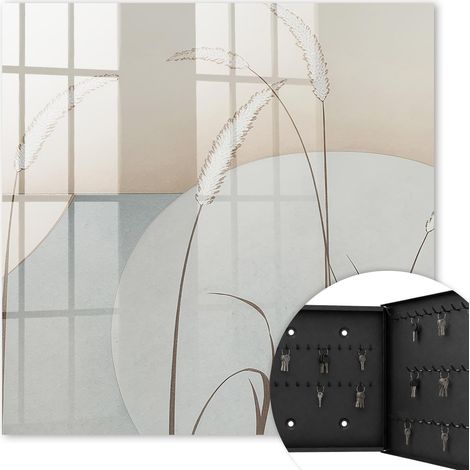 Armoire à clés - (30 cm x 30 cm) - Boîte à clés murale - Coffret de rangement pour clés - Couleur noire - Ouverture vers la droite - Pour maison et bureau - herbes naturelles