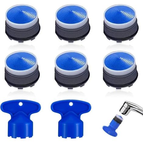 Lot de 6 aérateurs de robinet, filtre de robinet M18.5, régulateur de débit, aérateur de robinet avec 2 clés de buse de mélange, pour la filtration de l'eau de cuisine et l'adoucissement de l'eau. (1/5)