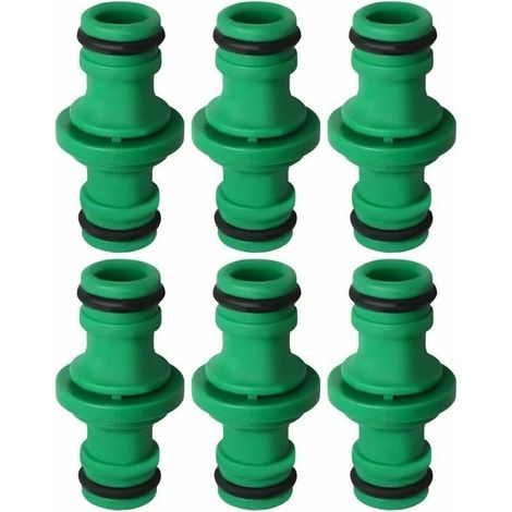 Conector de manguera doble de 6 piezas, conector de manguera macho doble, accesorios de tubería de plástico para unir tubos de manguera de jardín (verde) (1/4)