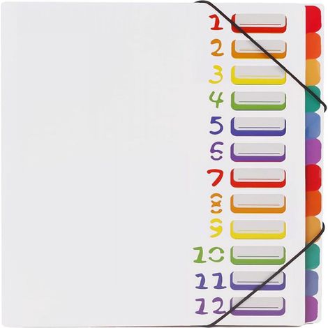 Dossier À Accordéon - 12 Séparateurs - Format A4 - Matière PP Imperméable - Pour Bureau Maison École - Blanc