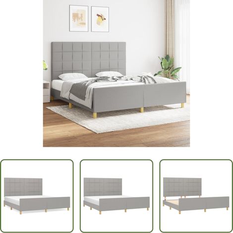 Tête de lit réglable - Cadre de lit sans matelas gris clair 180x200 cm tissu (1/5)