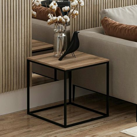 Table d'appoint carrée décor bois noyer structure métal JENA
