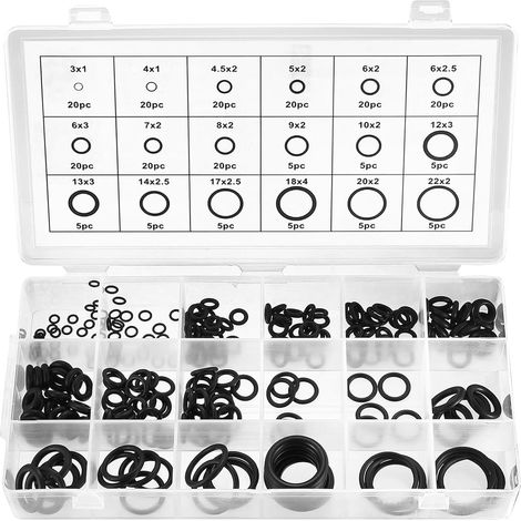 225 Pièces Joints Toriques en NBR - Kit Complet d'Étanchéité (18 Tailles Ø3-22mm) - Pour Plomberie, Hydraulique (1/5)