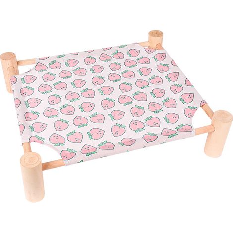 Lit de Camp Chat Chien Bois Grande Taille 65x53x13 cm – Hamac Surélevé Toile Lavable, Transat Panier 4 Saisons, Lit Surélevé Intérieur Motif Pêches, Structure Bois Naturel (1/3)