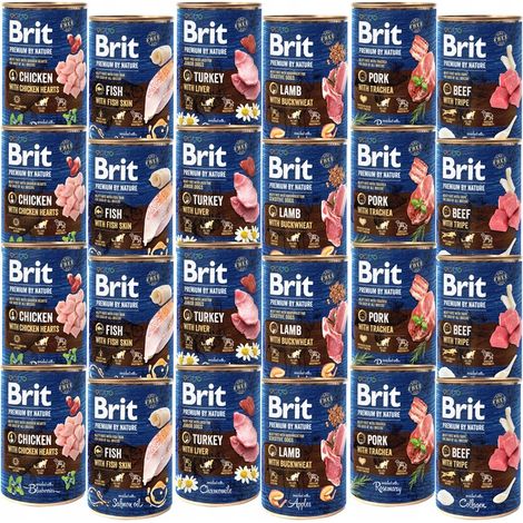 BRIT BY NATURE Nassfutter für Hunde, verschiedene Geschmacksrichtungen, 24 x 400 g