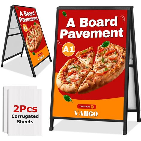 A Boards Panneau de trottoir - Double face Sandwich A-Board - Présentoir avec 2 couvertures anti-reflets et panneaux ondulés pour entreprise, restaurant, publicité (1/5)