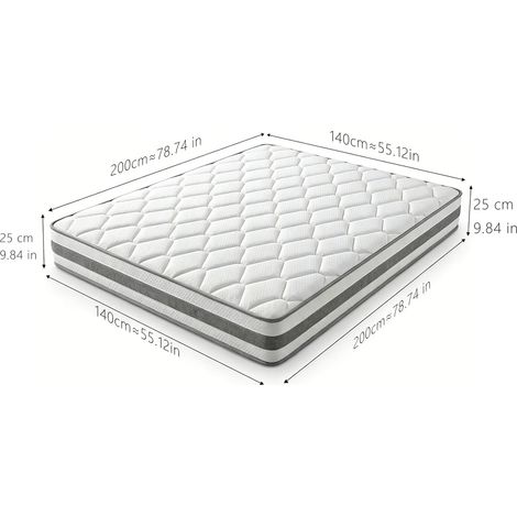 Matelas 140x200 H4 25 cm avec mousse de confort et ressorts ensachés 7 zones blanc HAVRYA (1/3)