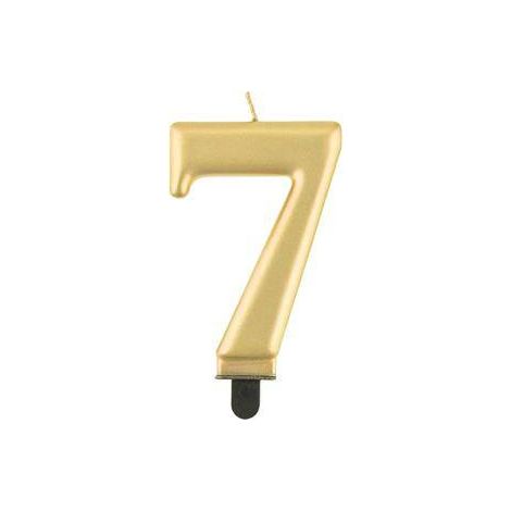 Vela número 7 SIETE Oro metálico 8cm (1/2)