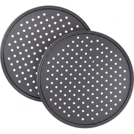 Lot de 2 moules à pizza ronds perforés antiadhésifs en acier carbone Gris 32 cm (1/5)