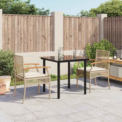 vidaXL 3 Piece Garden Dining Set with Cushions Beige Poly Rattan (1/5)