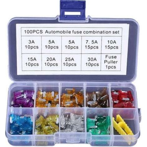 100 Stück 12V-32V Flachsicherungen für Fahrzeuge, Autos, Motorräder, Boote und LKWs, verschiedene kleine Flachsicherungen, 3A-30A (1/5)