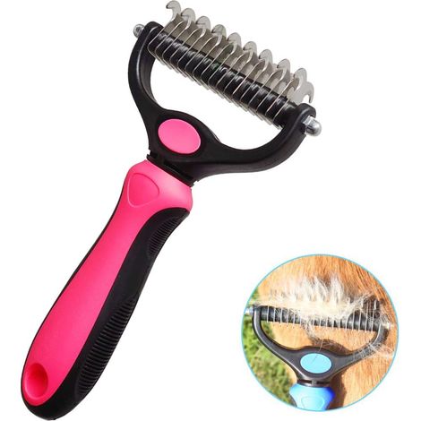 Peigne de toilettage pour Animaux dômestiques, rateau de démêlage, Peigne pour Chien et Chat, pour enlever Les sous-Poils Mobiles (Rose/Double Face)-Fei Yu (1/2)