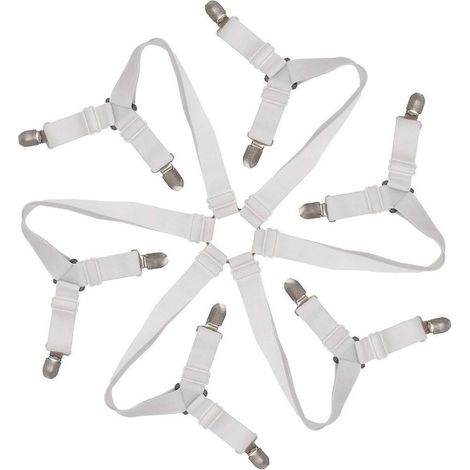 Drap Housse Drap Attaches Réglable 6 Côtés, Feuilles de Literie Bretelles, Convient pour Tous les Matelas Ronds et Carrés(Blanc) (1/5)