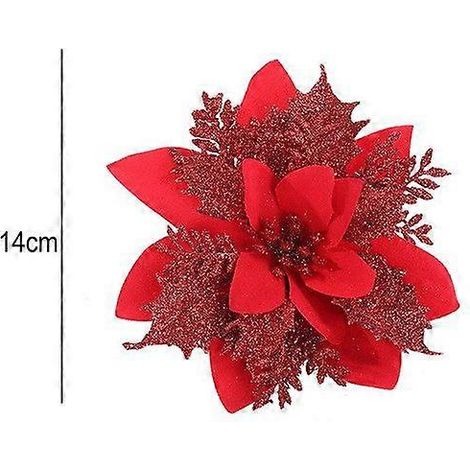 10/5/1 pièces de fleurs de Noël rouges à paillettes pour décorations de sapin et de table de fête - 1 pièce (1/5)