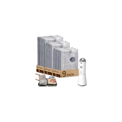 NOLUXA Sac Sous Vide Vetement Aspirateur avec Pompe à Vide Sans fil Électrique,  9 (340x50cm, 340x60cm, 350x60cm),  Réutilisables