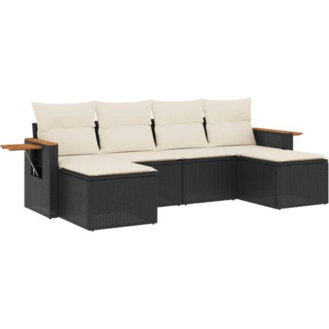 Maison Exclusive - Set Divano da Giardino 6 pz con Cuscini Nero in Polyrattan (1/3)