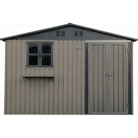 Gartenhaus aus verzinktem Stahl braun 313 x 255 x 200 cm mit Fenstern und Tür (1/5)