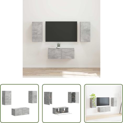 Meuble suspendu - Ensemble meuble TV 6 pcs Gris béton Bois d'ingénierie (1/5)