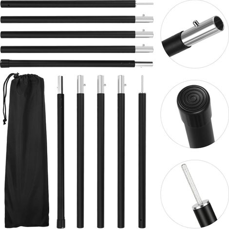 Wolketon Toldo para tienda de exterior de aluminio 2 m Plata, 4 piezas, con bolsa de transporte, ideal para camping Negro