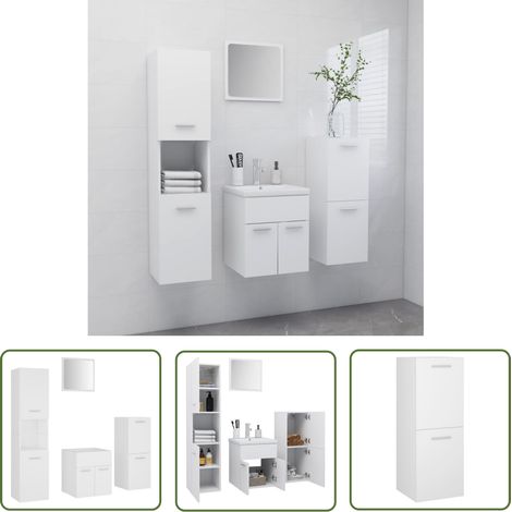 The Living Store Badmöbel-Set Weiß Holzwerkstoff - Badmöbel Set - Badezimmerschränke - Wandspiegel - Weißes Badmöbel - Holzwerkstoff (1/5)