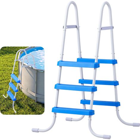 VEVOR Echelle de Piscine Hors Sol 91,4 cm Echelle de Piscine Acier Carbone avec 3 Marches PP Antiderapantes pour Entree et Sortie de Piscines Hors Sol, Capacite Charge 136 kg, Forme A, Blanc et Bleu