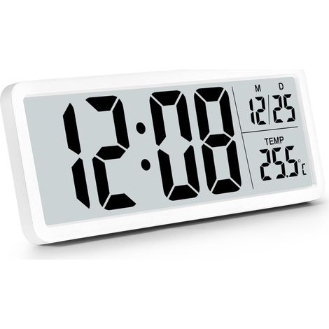 Horloge Murale Numérique à Piles Avec Grands Chiffres, Température, 12/24 Heures, Pour Bureau, Salon, Chambre, École