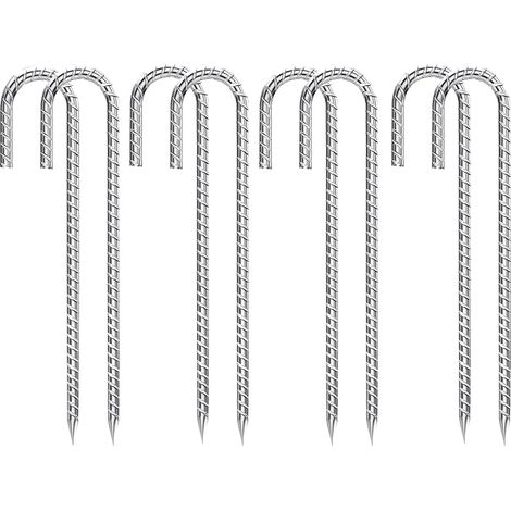 Lot de 8 Piquet d'ancrage au sol, Acier galvanisé, Forme J, 30 cm, Pour tente, trampoline, jardin (1/5)
