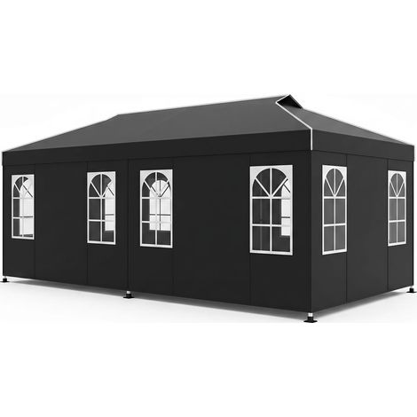 COSTWAY Tonnelle de Jardin Exterieur 3x6m pour Mariage Marché Fête (Noir)