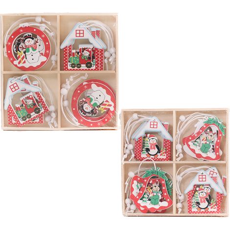 Ornement En Bois De Noël - 24 Pièces - 13,5 x 13,5 x 1,75 cm - Motifs Laser Découpés (Père Noël, Bonhomme De Neige, Renne, Flocon) - Décoration Arbre De Noël (1/5)