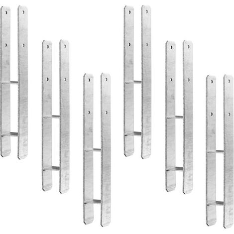 6x Pfostenträger H-Form, verzinkt, 121x600x6