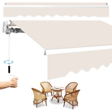 Jiubiaz 3x2,5 m Tenda da sole manuale per terrazza Tessuto premium 280 g/m² Tenda da sole manuale in alluminio e tessuto resistente ai raggi UV Beige (1/5)