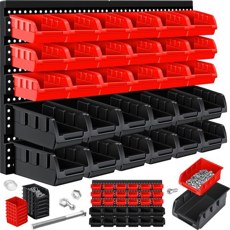 Masko® Stapelboxen Wandregal 32tlg Box Sichtlagerkästen Schüttenregal Steckregal Schwarz/Rot (1/5)